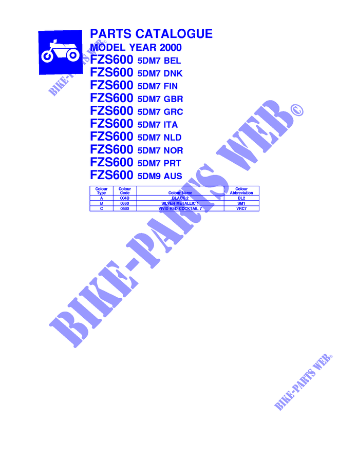 CATALOGUE for Yamaha FZS600 2000