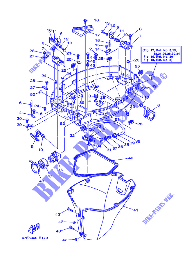 BOTTOM COVER for Yamaha F100A Electric Starter, Remote Control, Power Trim & Tilt, Shaft 20
