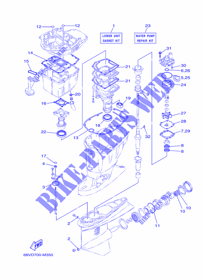 REPAIR KIT 2 for Yamaha F115A Electric Starter, Remote Control, Power Trim & Tilt, Shaft 25