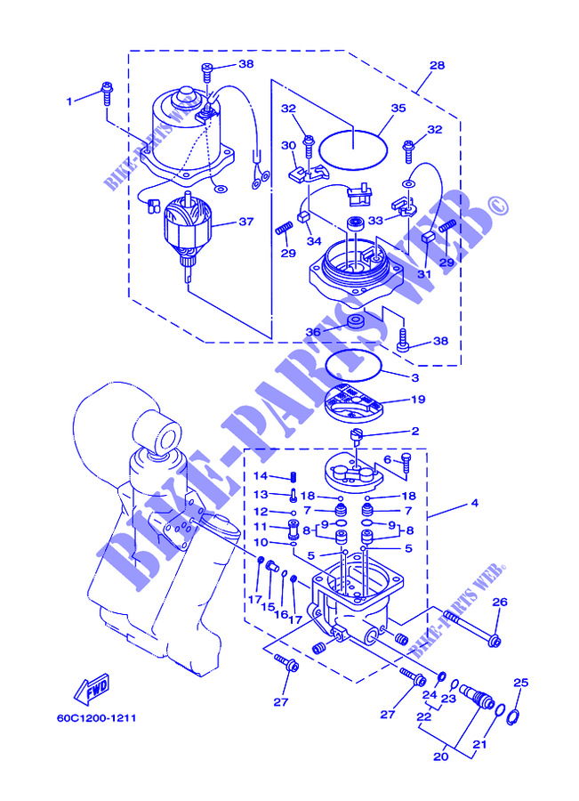TILT SYSTEM 2 for Yamaha LF115T Counter Rotation, Electric Starter, Remote Control, Power Trim & Tilt, Shaft 25