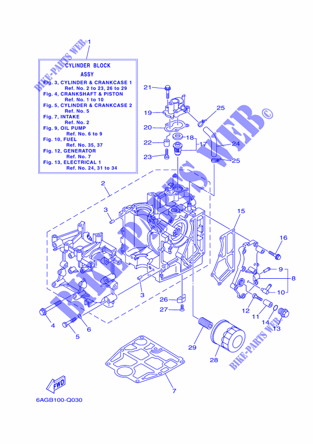 CYLINDER / CRANKCASE 1 for Yamaha F15C Electric Starter, Remote Control, Manual Tilt,  Shaft 15