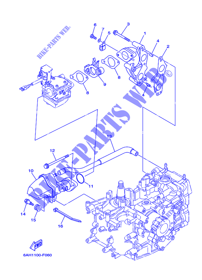 INTAKE for Yamaha F15C Manual Starter, Tiller Handle, Manual Tilt, Shaft 20