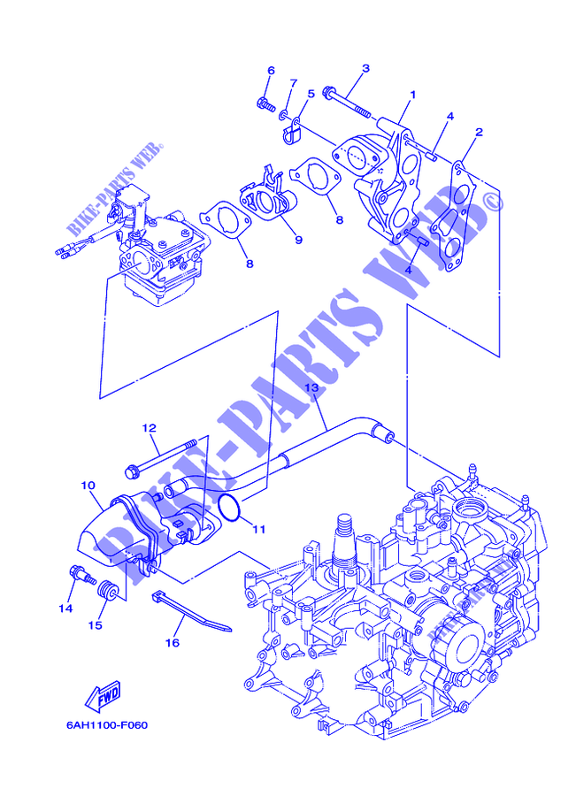 INTAKE for Yamaha F15C Electric Starter, Tiller Handle, Manual Tilt, Shaft 20