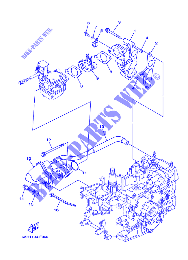INTAKE for Yamaha F15C Electricl Starter, Tiller Handle, Manual Tilt, Shaft 20