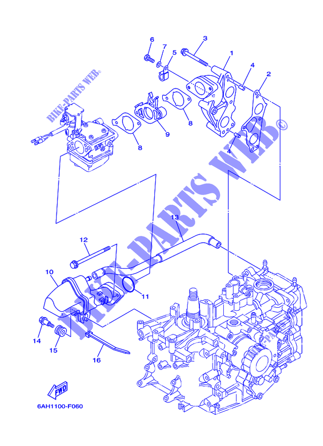 INTAKE for Yamaha F15C Manual Starter, Tiller Handle, Manual Tilt, Shaft 15