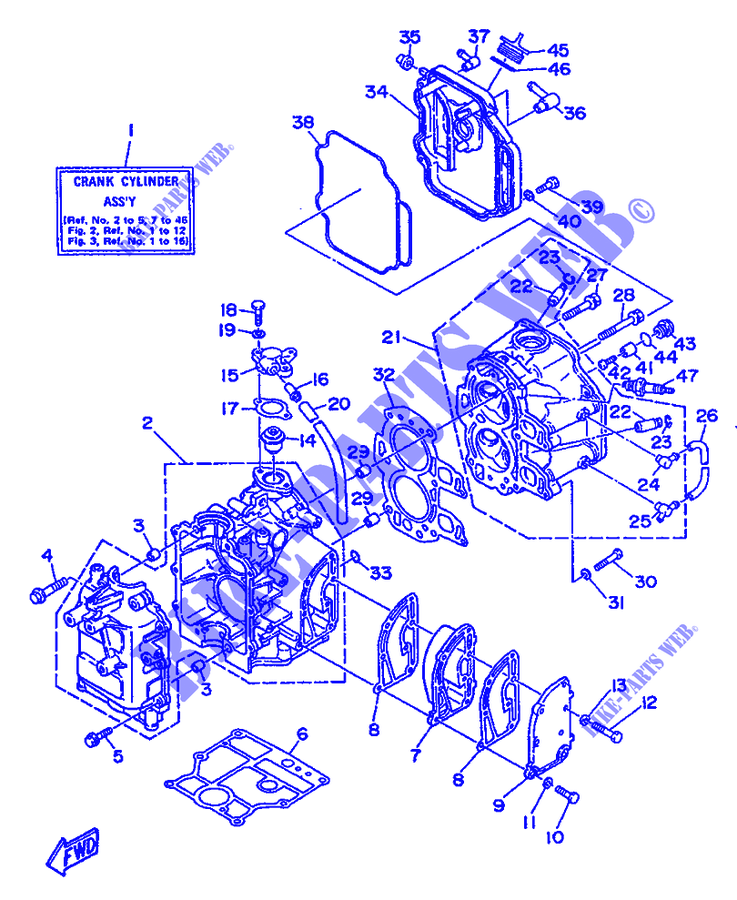 CYLINDER / CRANKCASE for Yamaha F8B 4 Stroke, Manual Start 1989
