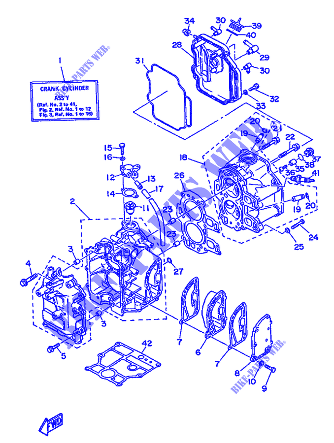 CYLINDER / CRANKCASE for Yamaha F8B 4 Stroke, Manual Start 1986