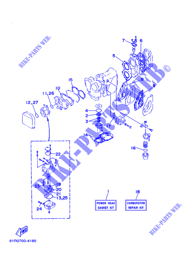 REPAIR KIT 1 for Yamaha E25B Manual Starter, Tiller Handle, Manutl Tilt, Pre-Mixing Fuel and oil 2008