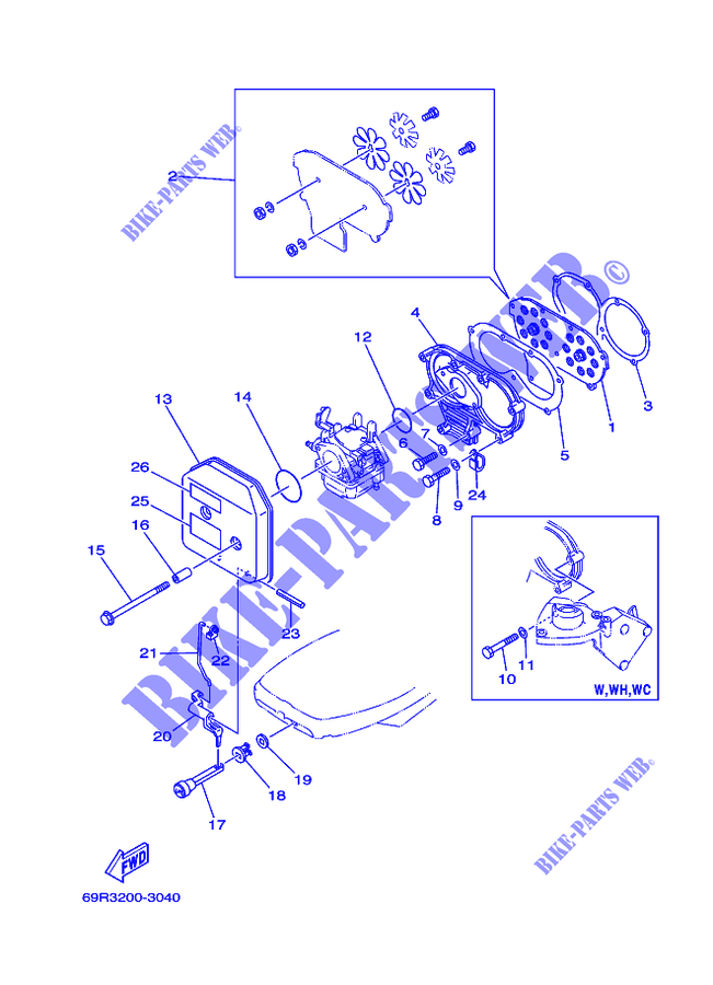 INTAKE for Yamaha E30H Manual Starter, Tiller Handle, Manual Tilt, Pre-Mixing, Shaft 15
