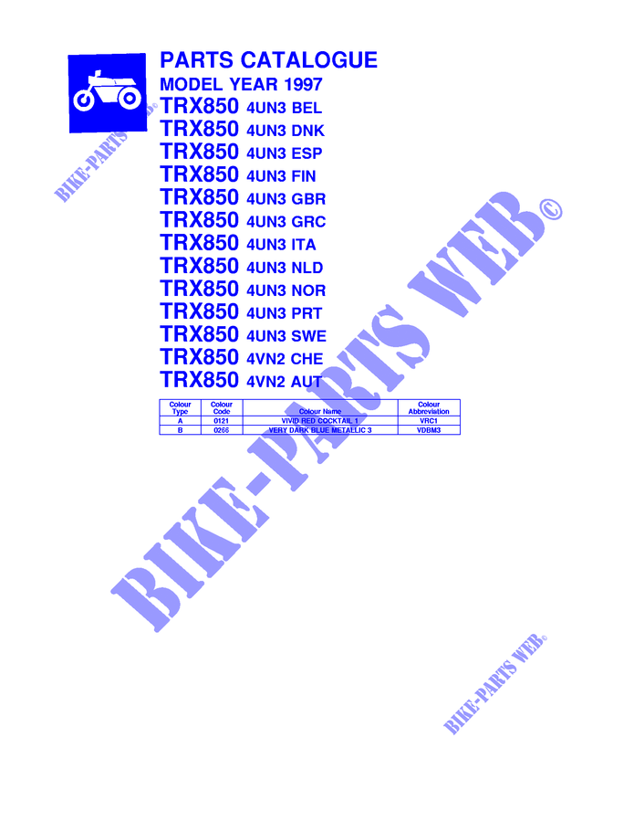 CATALOGUE for Yamaha TRX850 1997