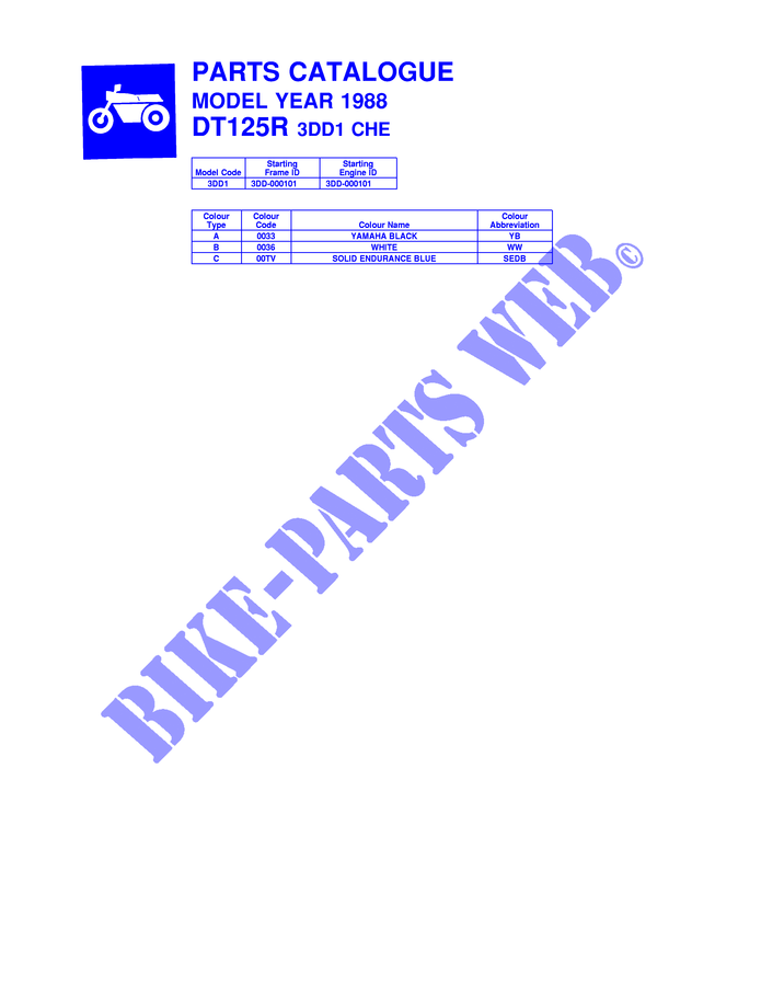 CATALOGUE for Yamaha DT125R 1988