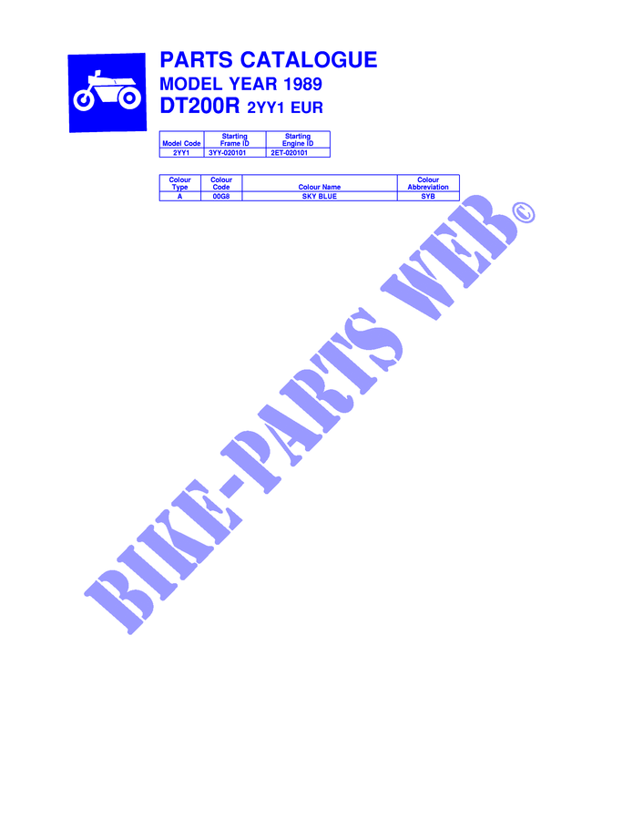CATALOGUE for Yamaha DT200R 1989